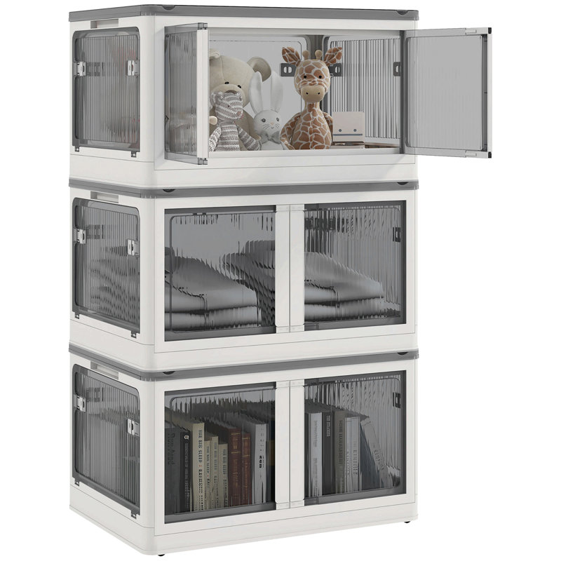 Stackable Storage Bins With Lids, Wheels, And Collapsible, White/Gray
