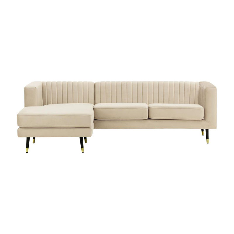Monaville 4 Seater Velvet Sofa & Chaise, Left Hand Facing, Beige