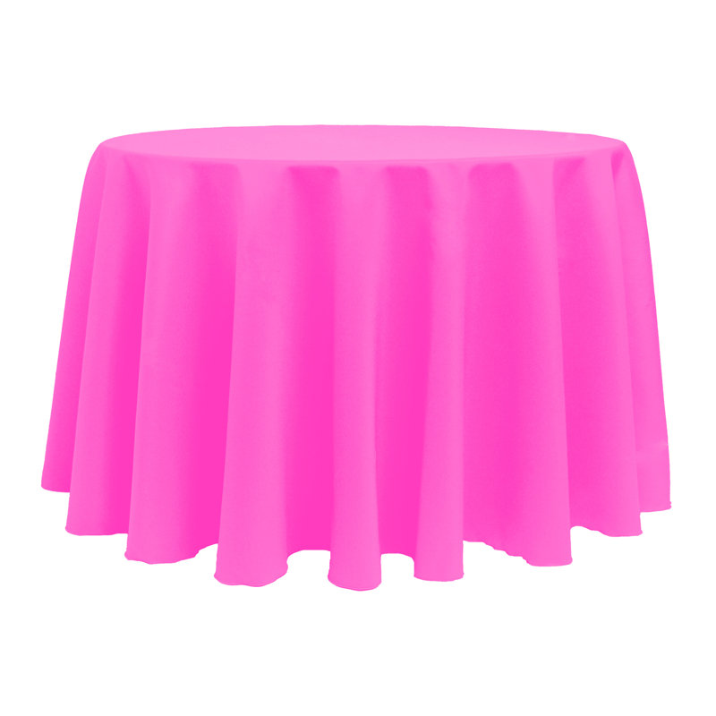 10 Pack Round Polyester Linen Tablecloth, 132" x 132", Neon Pink