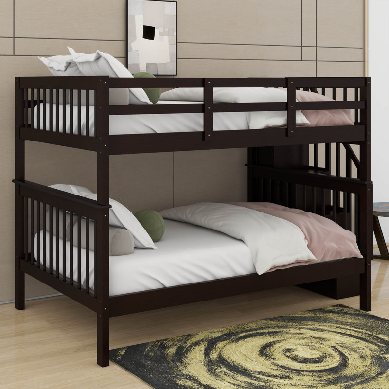Full-Over-Full Bunk Bed With Guard Rail And Storage, Espresso