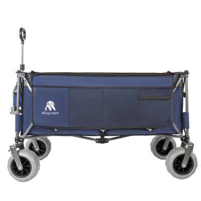 52-Inch Extended Heavy-Duty Foldable Utility Wagon, 560Lbs, Patented Ultra-Stable Frame, 1:6 Space-Saving Fold, Portable And Collapsible For Beach, Sports, And Garden Use, Dark Blue+Gray