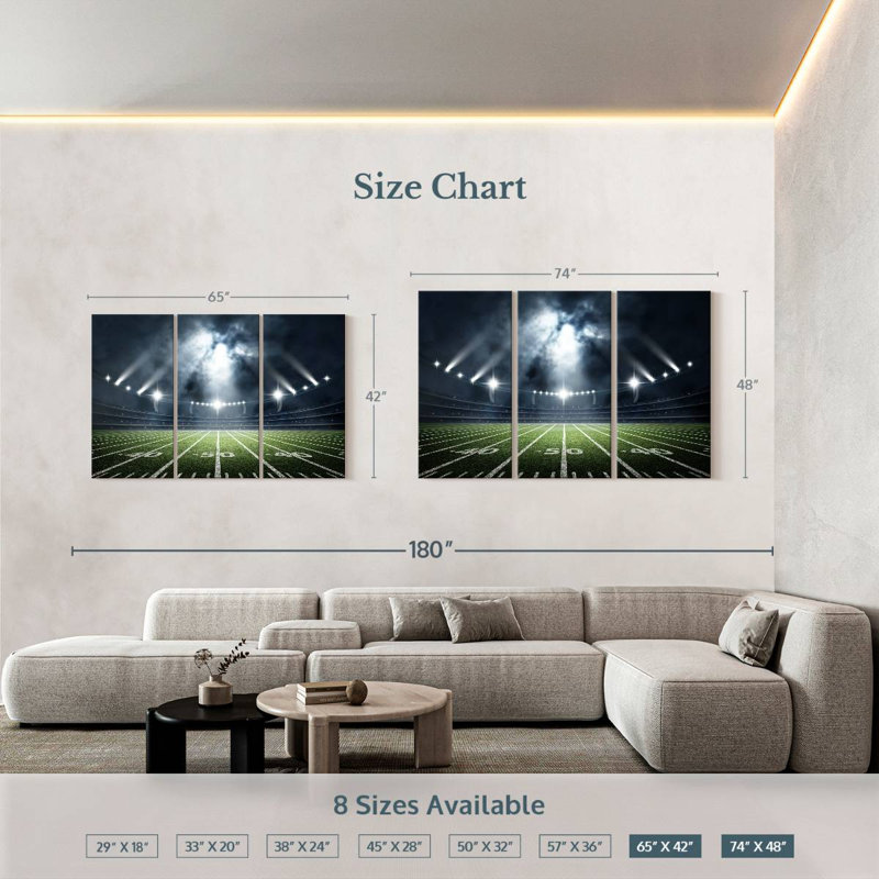 Grand Football Stadium - Ensemble de 3 toiles tendues, H 42 po x l 65 po x P 1,25 po