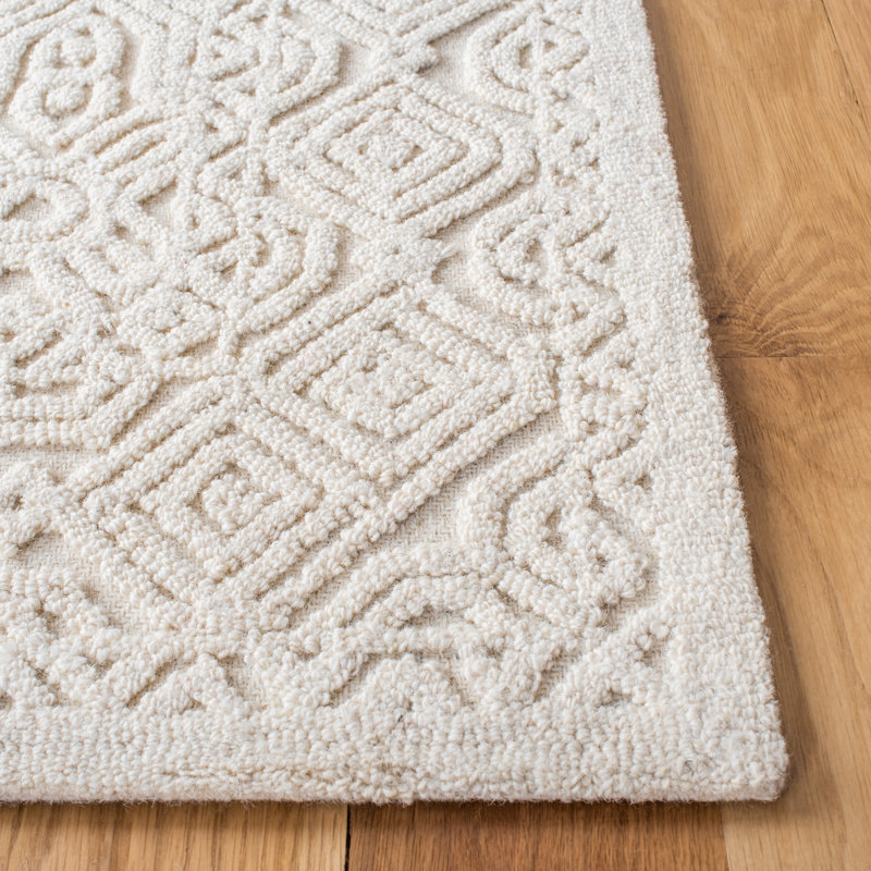 Jellisa Hand Tufted Wool/Cotton Geometric Rug in Ivory, Rectangle 8' x 10'