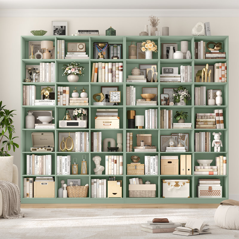 86"H X 47.2"W 7-Tier Standard Wood Storage Bookcase, Green