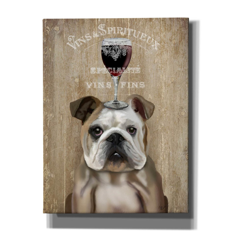 «Dog Au Vin, English Bulldog» par Fab Funky, art mural sur toile, H 16 po x l 12 po x P 0,75 po