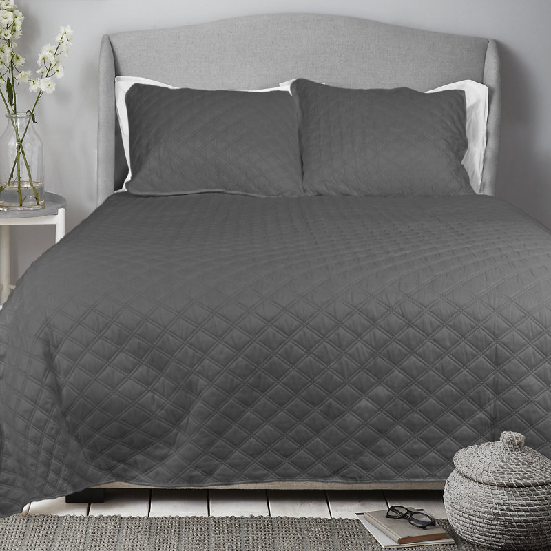 Ensemble de courtepointe réversible à motif de losanges Iosten, Courtepointe simple et 1 taie décorative, Anthracite
