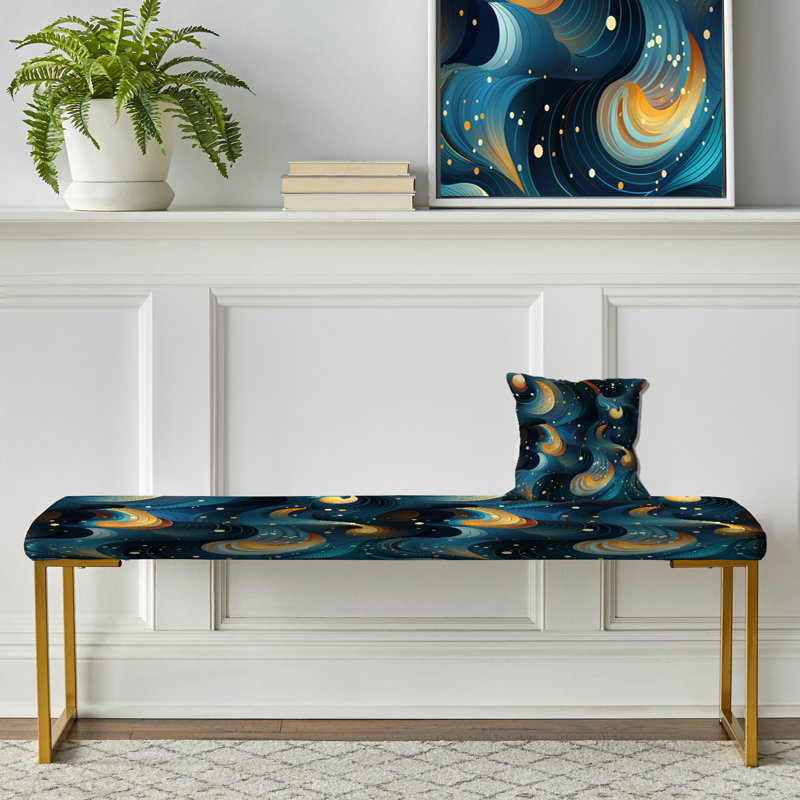 Celestial Geometric Geometric - Banc rembourré géométrique doré, Celestial Abstract