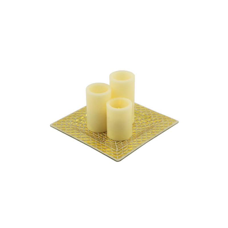 6'' H Tiles Tabletop Dish with Candle Included, Gold