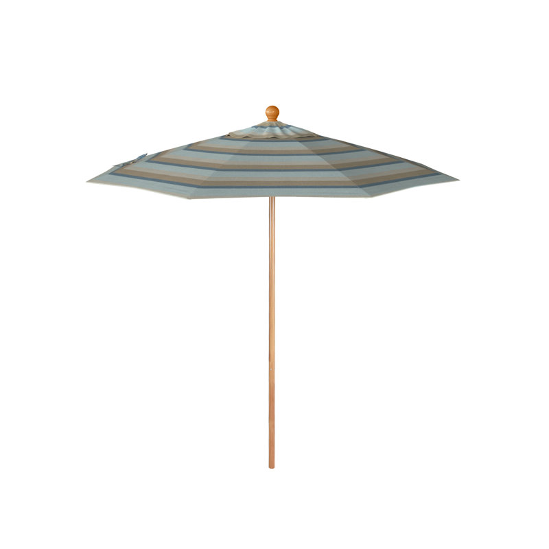 Parasol en bois de teck 7,5 pi, Gris / rayures bleues