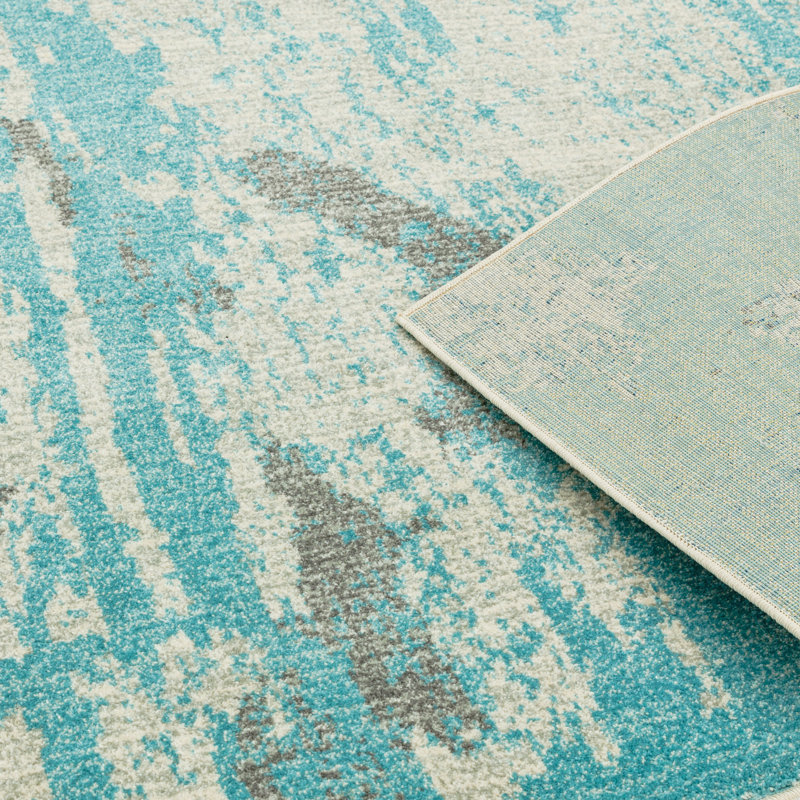 Yemanja Abstract Duck Egg/Grey Area Rug, Rectangle 200 x 290cm