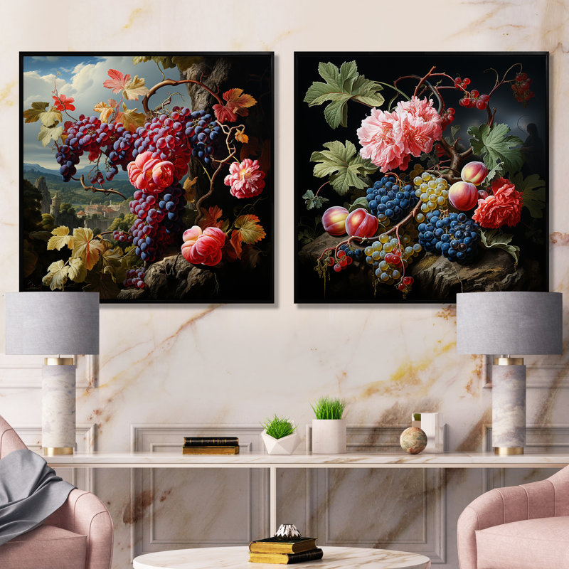 Ensemble de 2 peintures murales Renaissance I, Cadre flottant noir, H 16 po x l 33 po x P 1 po