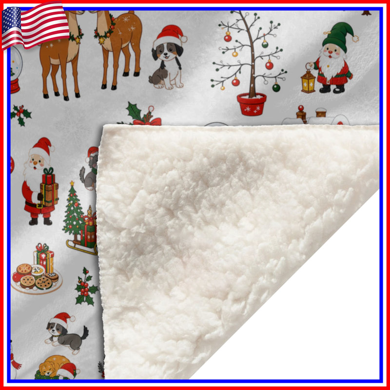 Christmas Illustrations Throw Blanket, 60in W x 80in H