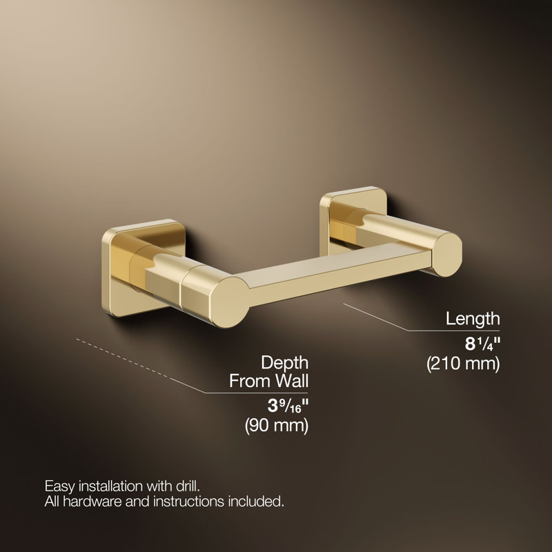 Parallel™ Pivoting Toilet Paper Holder, Wall-Mount Bathroom Toilet Paper Holder, Gold