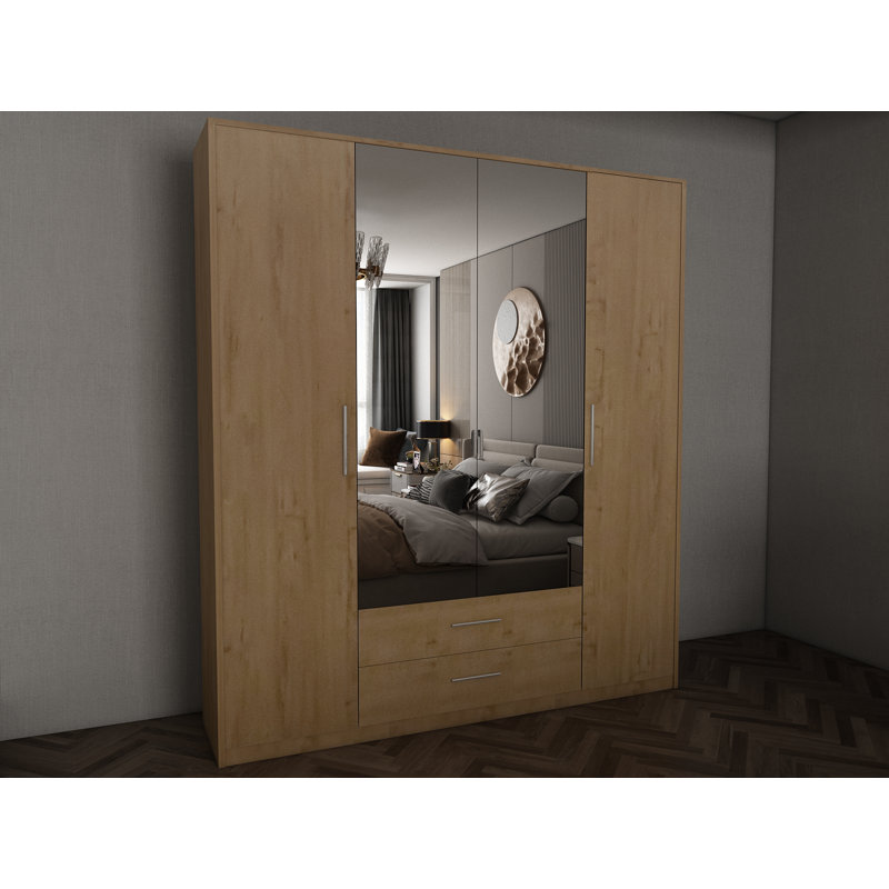 Pamel 4 Door Manufactured Wood Wardrobe, Oak