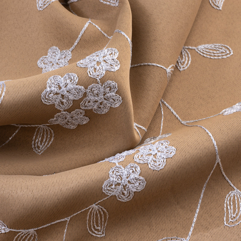 Bonilla Flowers Embroidered Floral Privacy Window Curtain, Taupe, 54" W x 84" L