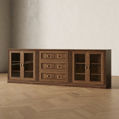 Monos 95'' Modular Sideboard & Buffet Cabinet Collection with Acrylic Doors and Storage Drawer (Set of 3)