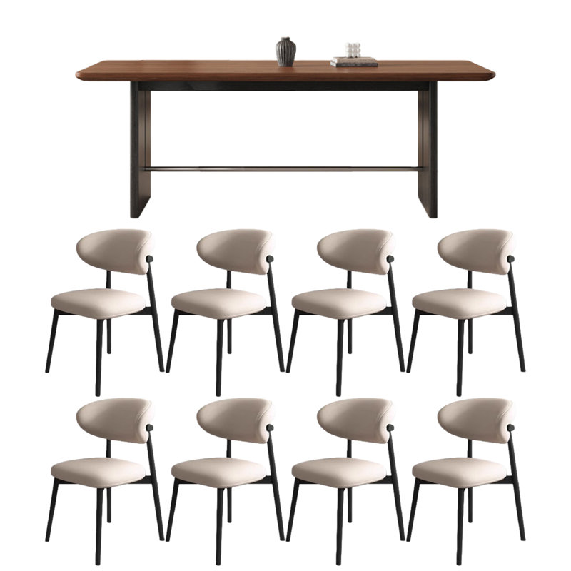 Table de salle à manger simple en bois massif rectangulaire, 9 pièces : table, 8 chaises