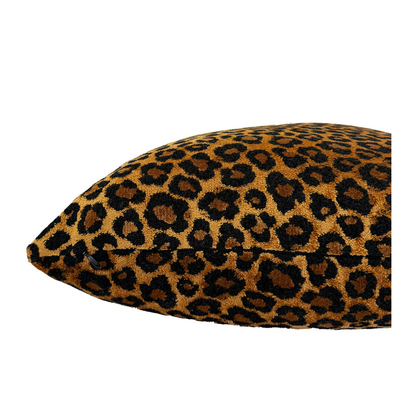 Housse de coussin en velours Leopard, Carré 20 po, Imprimé animal bronze