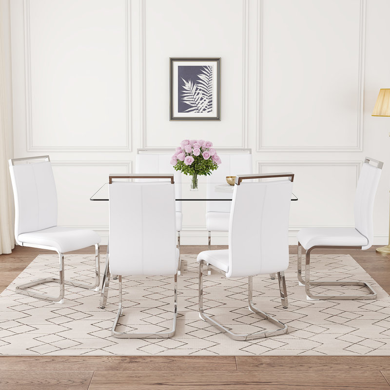 Ensemble de table de salle à manger 51 po en verre, avec plateau en verre trempé transparent, idéal pour les petits espaces