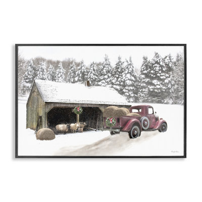 Snowy Winter Farm Sheep Framed Giclee, design by Robin-Lee Viera