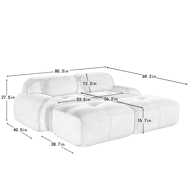Canapé modulaire modulaire en velours côtelé de qualité supérieure, aucun assemblage requis, canapé de configuration flexible
