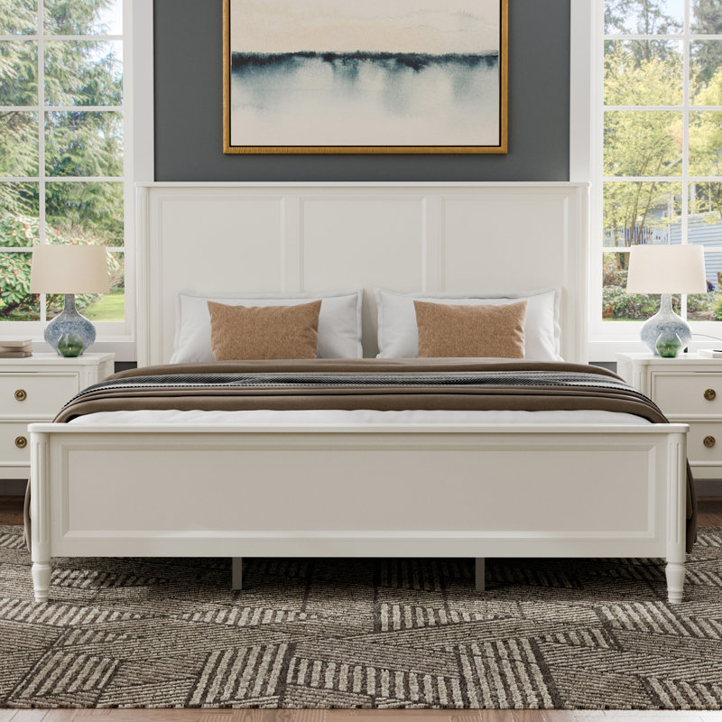 Vinesha Panel Bed, White, Queen