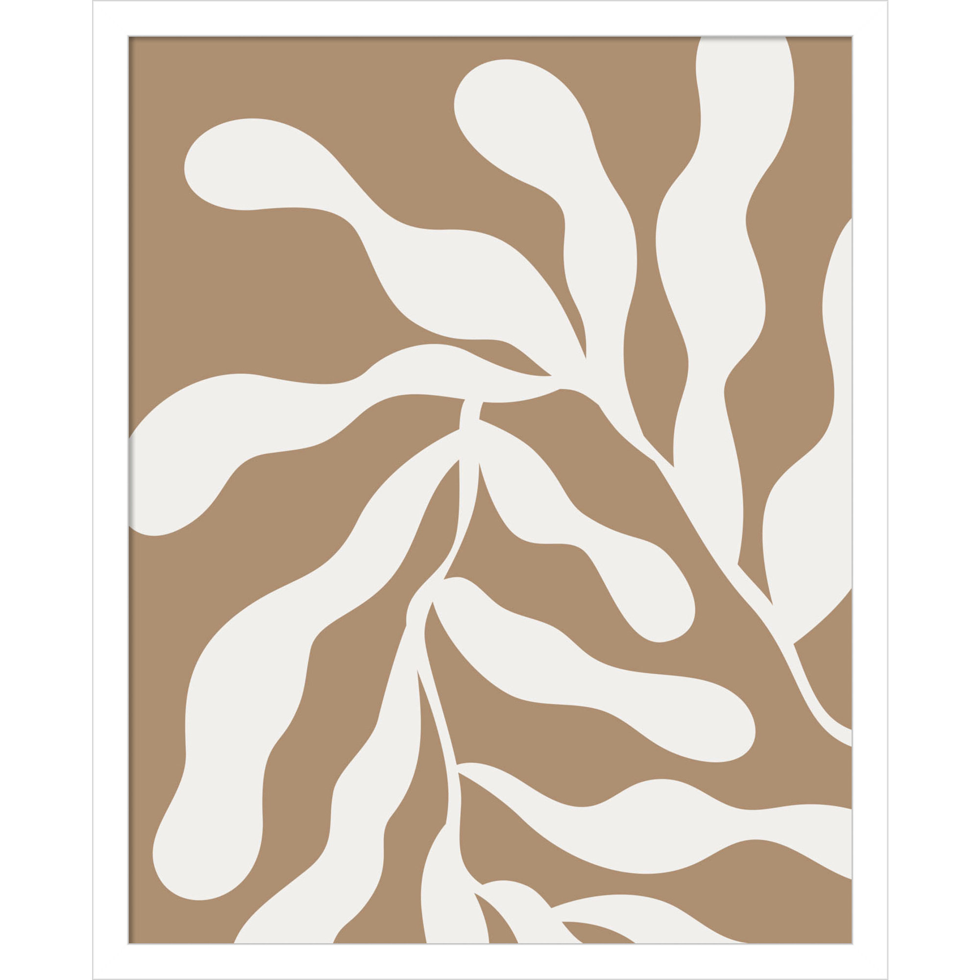 Retro Matisse Inspired Abstract Botanical 1 Beige by The Creative Bunch Studio, 21" H x 17" W x 1" D, White