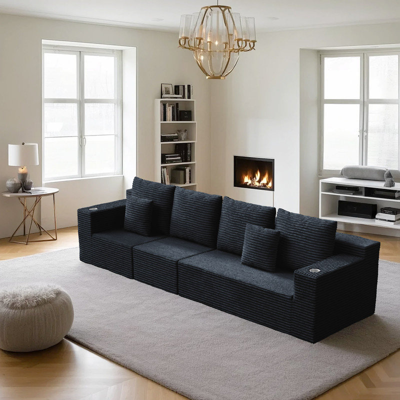 Canapé modulaire Boneless, Velours côtelé noir
