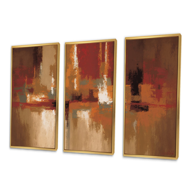 «Chocolate City at Horizon I», reproduction sur toile 3 pièces, H 20 po x l 36 po x P 1 po, Toile avec cadre doré