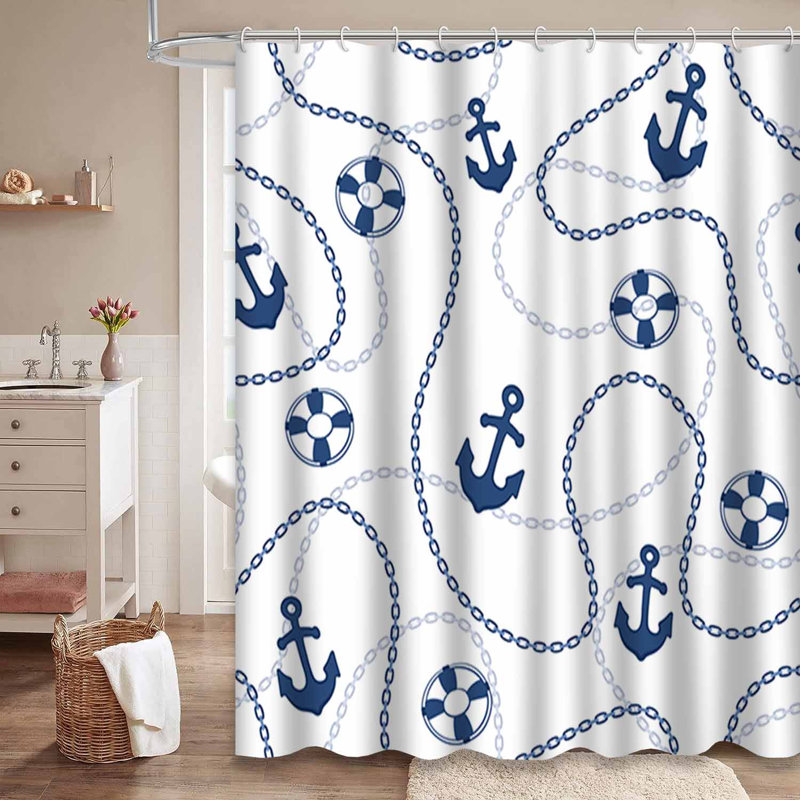 Rideau de douche bleu avec 12 crochets Marine, L 72 po x l 84 po