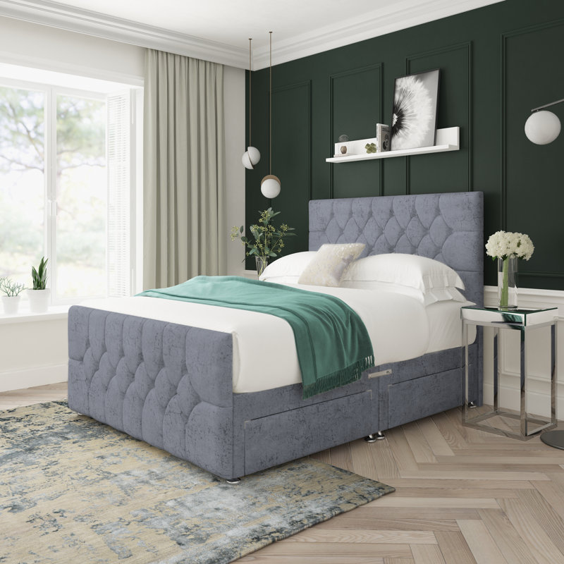 Upholstered Bed, Gunmetal, 4 Drawers, Super King (6')