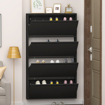 Armoire à chaussures moderne minimaliste avec 4 tiroirs rabattables, organisateur de chaussures mural, étagère à chaussures étroite et étroite pour le vestibule