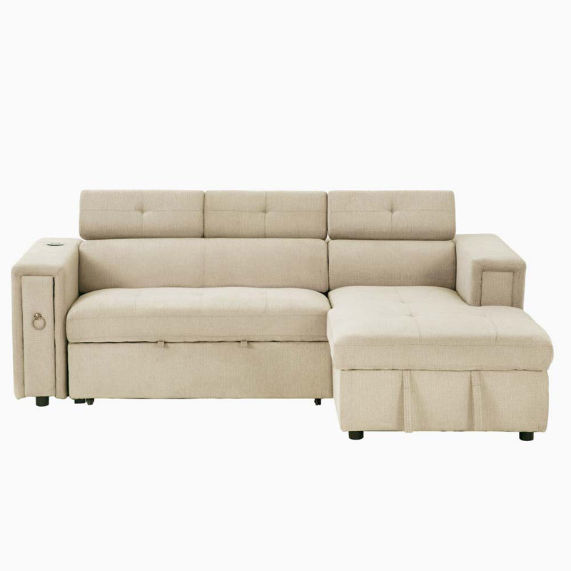 4 - Piece Upholstered Sectional,Pull-Out Sofa Bed L-Shape Sectional Sofa with Adjustable Headrest, Wireless Charging, Cup Holders and Hidden Storage,sectional sofa,sectional couch