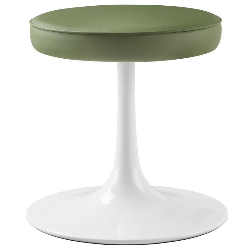 Lippa Vegan Leather Round Stool, Leaf Seat/ White Frame