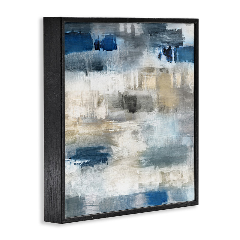 «Neutrals & Blue Abstraction Giclee Art», design par Charity Henderson, H 24 po x l 24 po, Giclée encadrée noir minuit