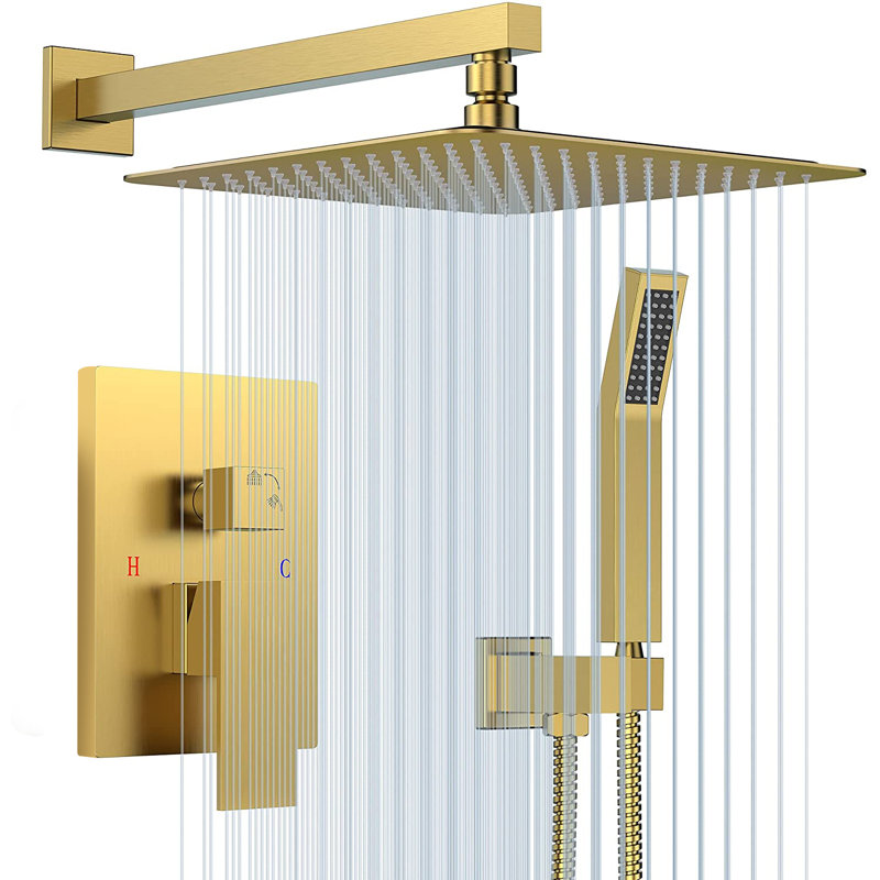 Brushed Gold Multi-Head Wall Mounted Rain Shower System