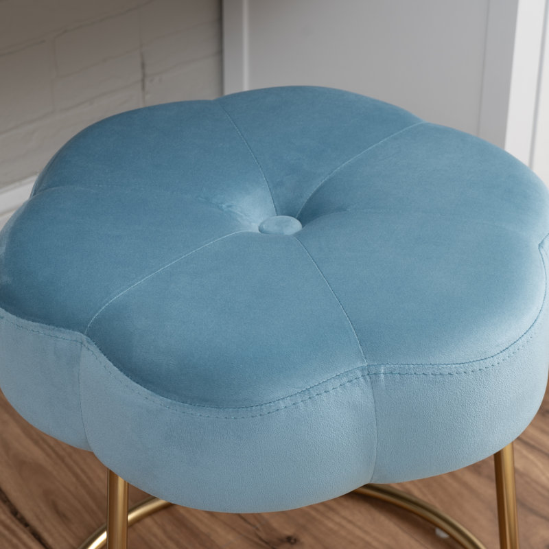 Bonview Flower Upholstered Velvet Metal Accent Stool, Blue
