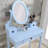 Wood Moniya Makeup Vanity Table and Stool Set, Blue-1128384825
