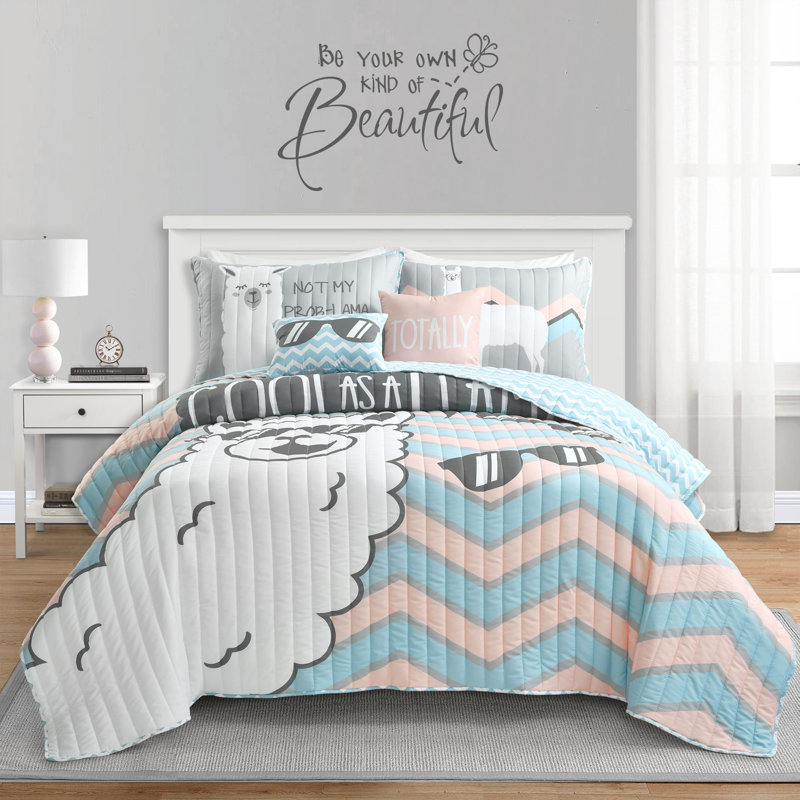 Courtepointe réversible Cool As Llama - gris / rose