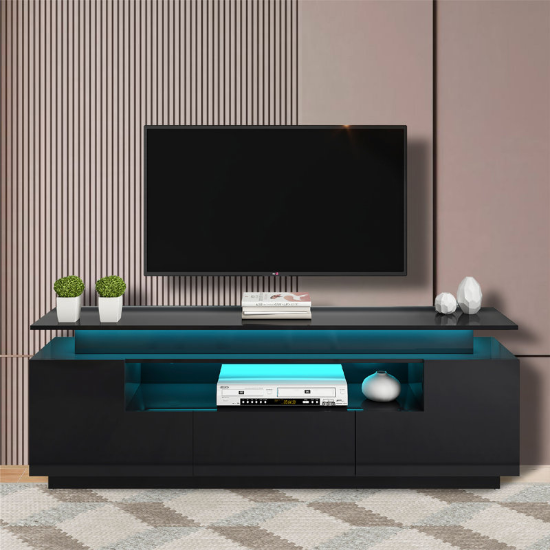 Meuble télé pour téléviseur de 75 po ou moins Zain, console télé, centre multimédia avec lumières DEL à changement de couleur