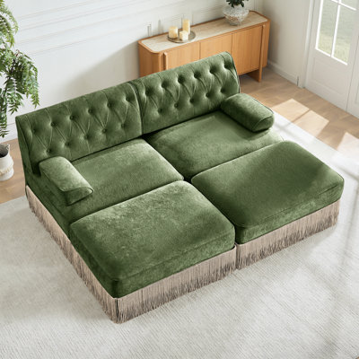 2 avec jupe à pampille, tissu molletonné, 2, velours confortable respirant, légèrement incurvé, conception modulaire pour le salon, espace, facile à assembler