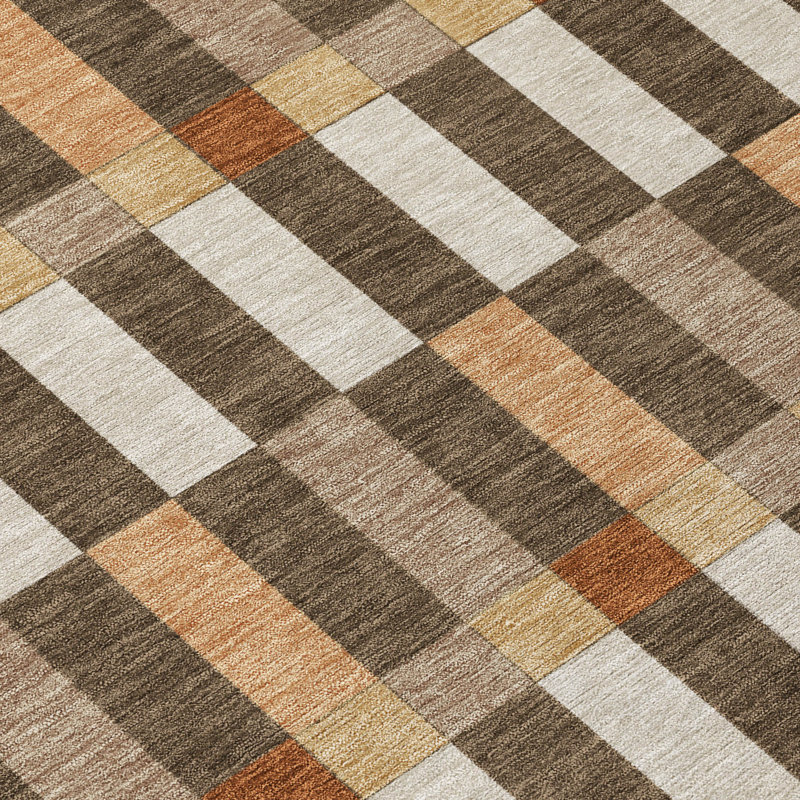 Tapis géométrique intérieur / extérieur lavable à la machine Chantille ACN2548, Chocolat