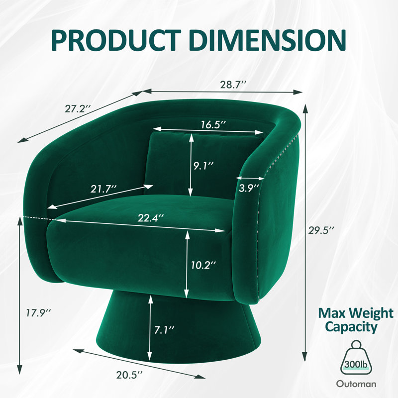 Fauteuil demi-tonneau pivotant clouté, Polyester vert