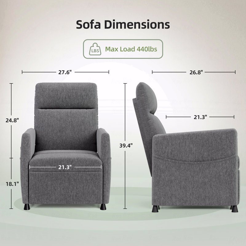 Power With Recliner Function Chair For Adults  - Modern Fabric Upholstered Electric With Recliner Function With Footrest, Padded Seat  - Space-Saving Design For Living Room, Home Theater Style