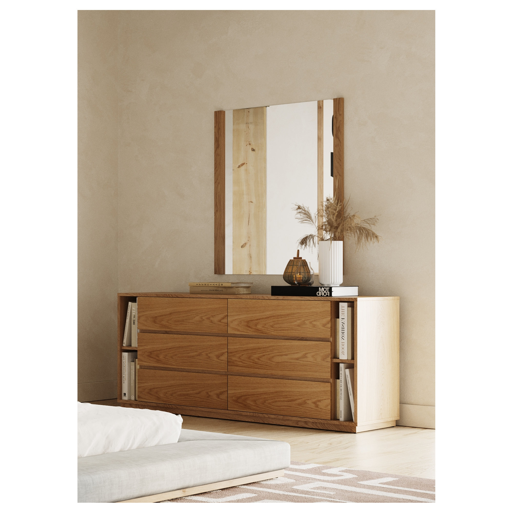 Amalie 6 - Drawer Double Dresser with Mirror, Natural Oak