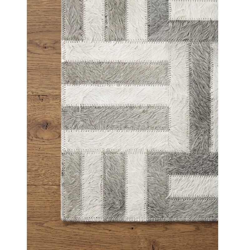 Tapis Abani Rugs Hide HID350A Gris Ivoire à rayures patchwork tissées en vannerie Soriano, 6 pi x 9 pi