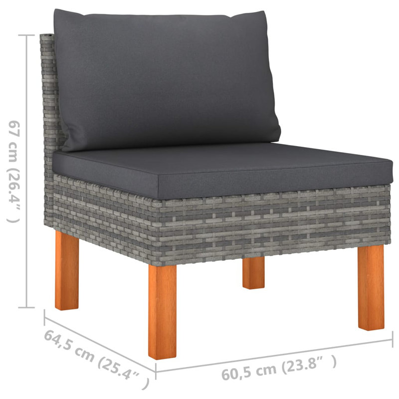 23.8" Wide Patio Sofa with Cushions, Gray, Anthracite