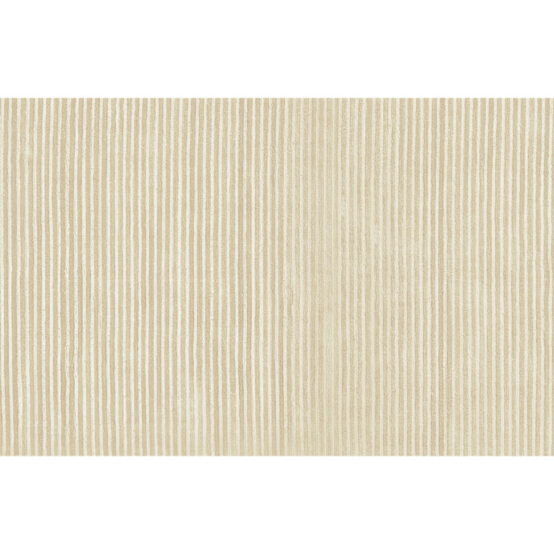 Hand Knotted Striped Area Rug in Begie/Irovy, Rectangle 6' x 9'