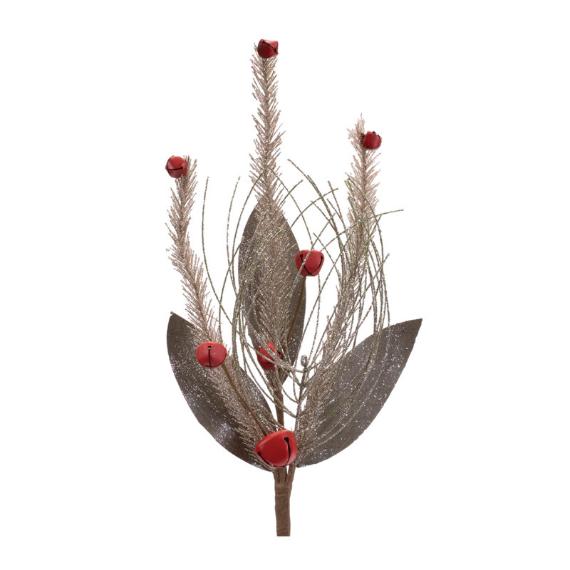 Jet de pin scintillant et grelot (ensemble de 6), Rouge / argenté, H 18 po x l 9 po x P 3,5 po