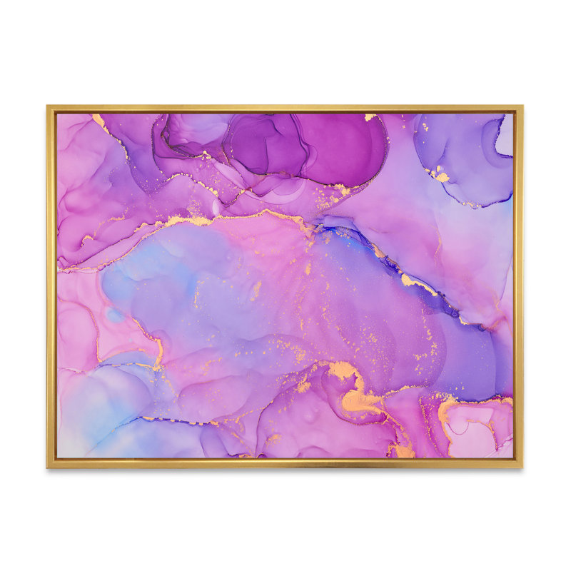 Reproduction d'art sur toile mauve abstraite mauve de luxe, H 16 po x l 32 po, Cadre flottant doré